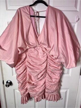 Fashion Nova Pink Ruched Mini Dress with Voluminous Sleeves